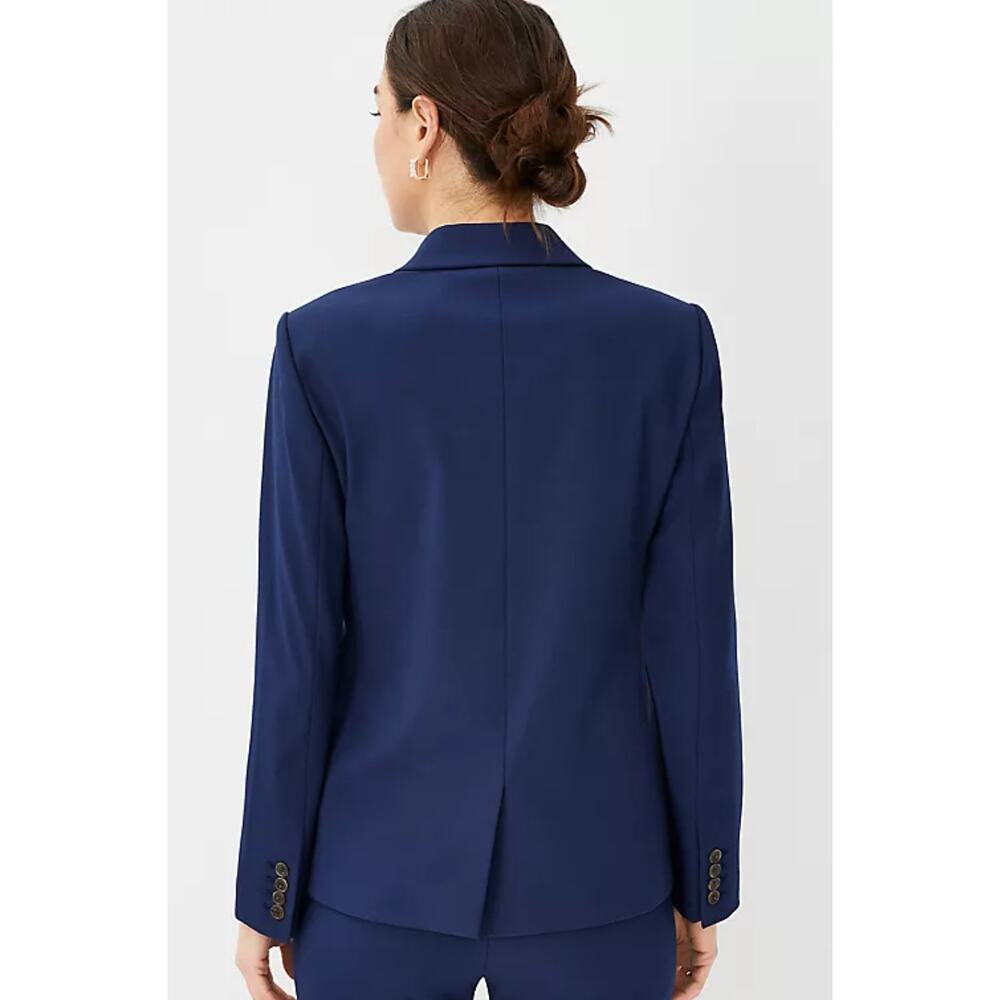 NEW ANN TAYLOR PURE SAPPHIRE BLUE LONG ONE BUTTON BI-STRETCH BLAZER JACKET SZ 4 - Picture 3 of 6